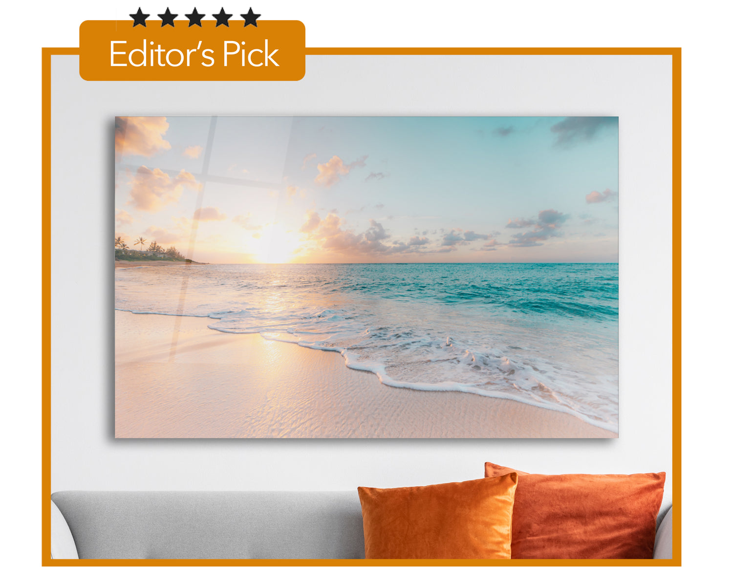 Glass wall art featuring ocean waves and sea scenes, 18x28 inches, from White Felix for modern home decor.
