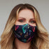 Neon butterfly face mask for women by Cyan Poppy featuring vibrant butterfly designs on colorful fabric.