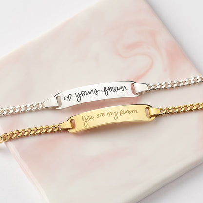 Green Millie handwriting signature bracelet for women, stylish jewelry accessory with delicate design and personalized touch.