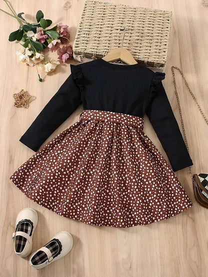 Salmon Menoetius Zoya Lycra printed girl’s full sleeve frock for 3-4 years, colorful baby clothing with playful pattern.