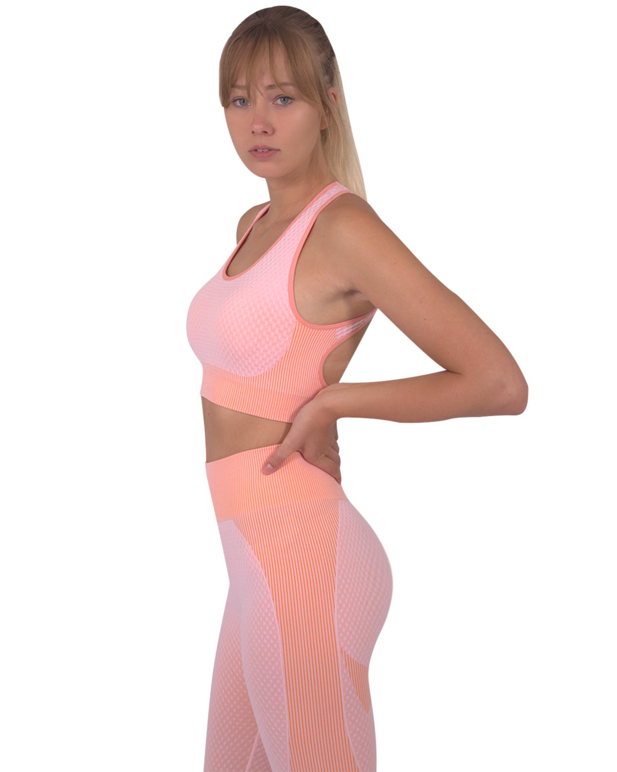 Lazurite Trois Seamless Sports Bra in pink, activewear with a smooth, supportive fit and breathable fabric for workout comfort.