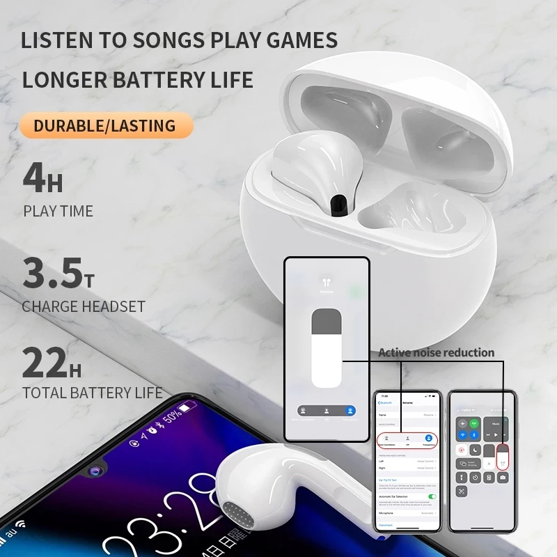 Lilac Milo TWS wireless headphones with microphone for Apple iPhone and Huawei, black earbud design with charging case