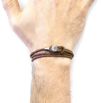Light brown Dundee silver and leather bracelet by Magenta Sooty, featuring a stylish combination of metal and leather elements.