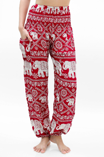 Burgundy elephant print boho women&