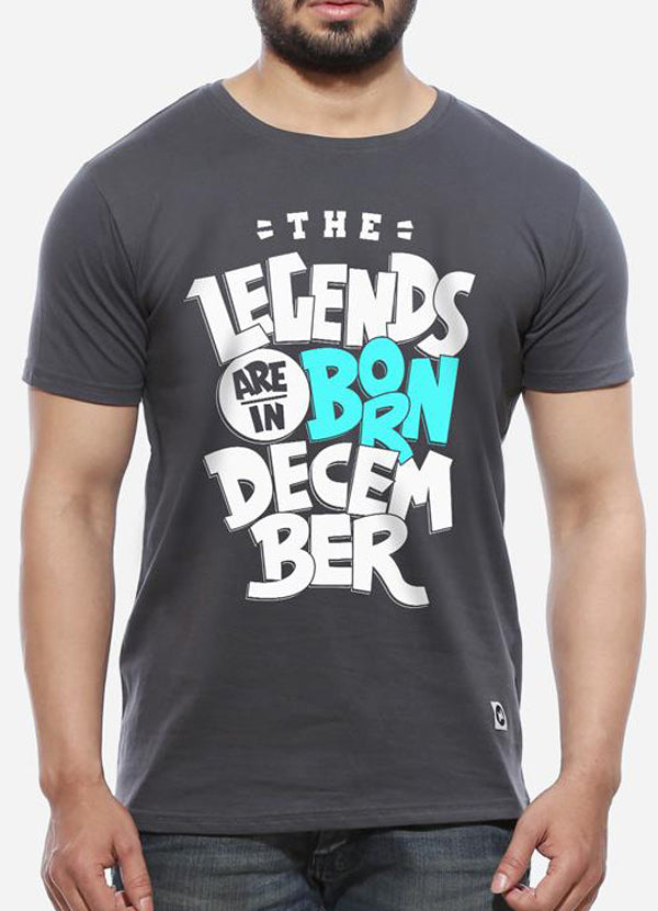 Scorpius December birthday T-shirt featuring bold "Legends Are Born In December" design on soft fabric.