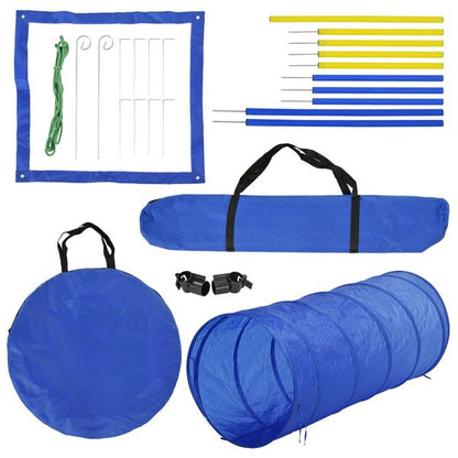 Taupe Shadow PawHut dog agility starter kit with colorful training cones, hurdles, and weave poles for outdoor pet exercise and agility training.