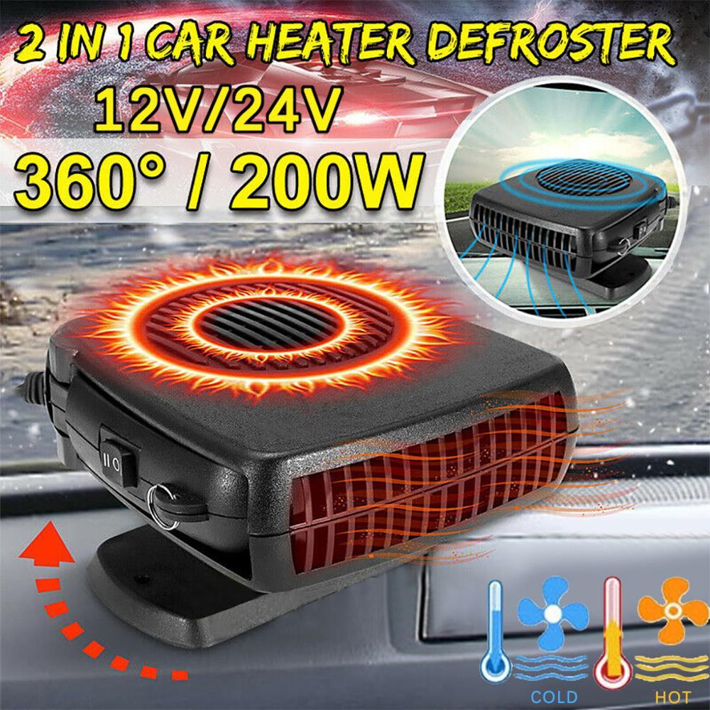 Yellow Pandora 200W 2-in-1 car heater and windshield defroster device, compact automotive appliance for heating and defrosting car windows.