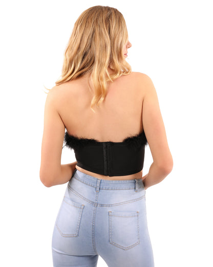 Lazurite Pamela fur detail crop top for women, featuring plush fur accents and a fitted design, perfect for stylish casual wear.