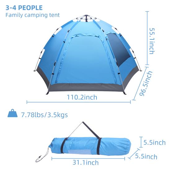 Teal Simba automatic family tent, waterproof pop-up tent for camping and hiking, set up outdoors in a grassy area.