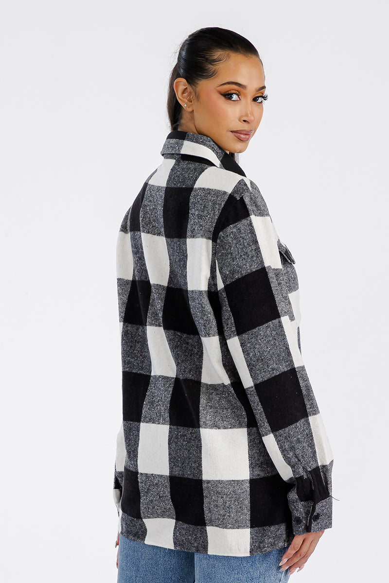 Boyfriend oversized soft flannel shacket by Lime Milo, casual jacket with button closure and relaxed fit, in cozy flannel fabric.