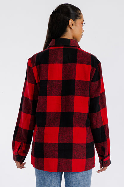 Lime Milo Boyfriend Oversized Soft Flannel Shacket in cozy plaid, casual jacket with relaxed fit and button closure.