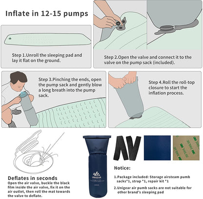 Indigo Eurybia Camfy P3 Air Sleeping Pad for camping, showcasing its lightweight design and comfortable surface for outdoor sleeping.