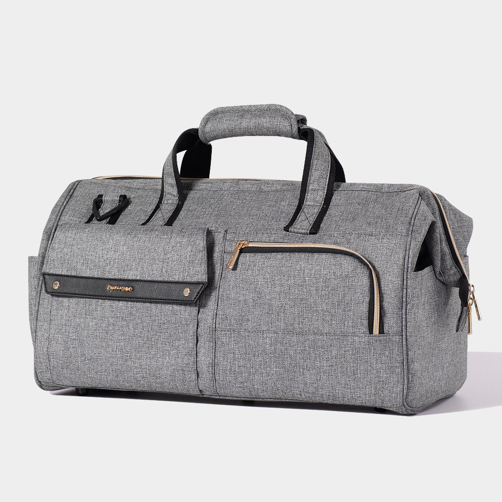 Maroon Chronos 3 in 1 weekender travel luggage with multiple compartments and adjustable straps for weekend trips.