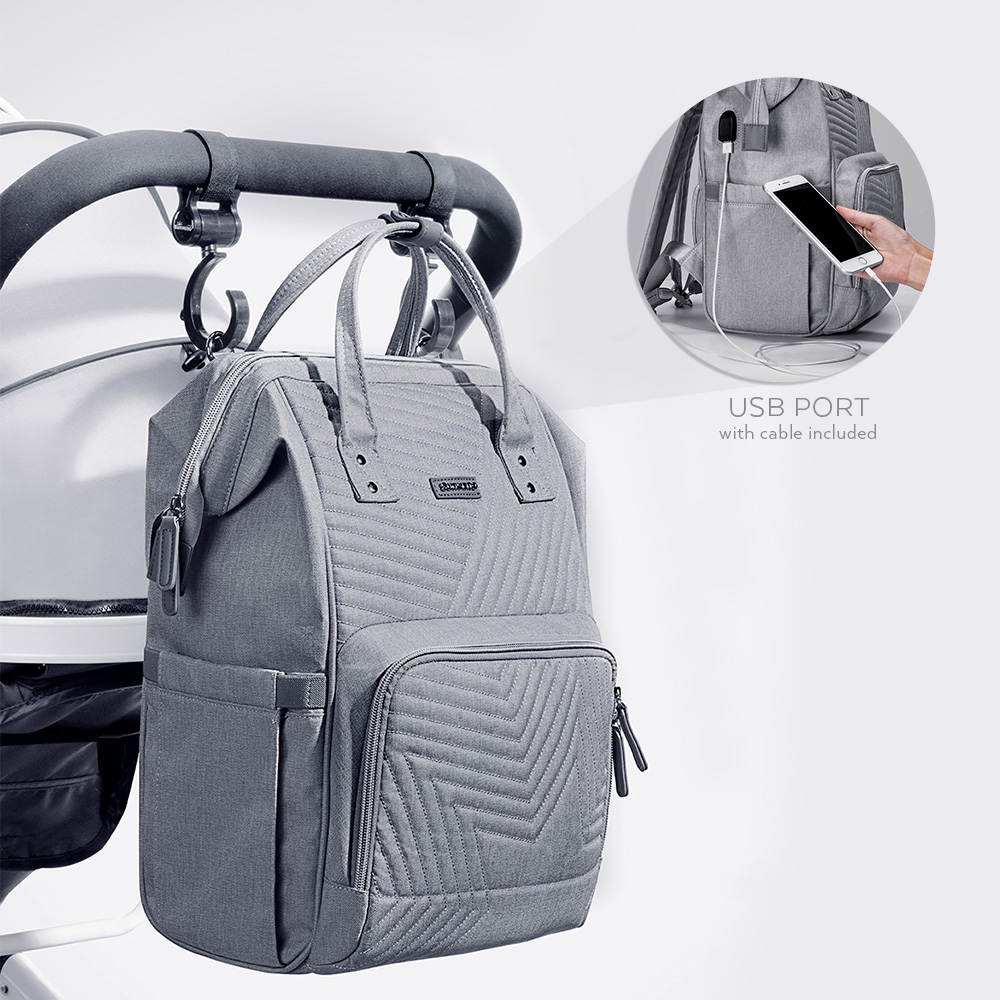 Maroon Chronos quilted diaper baby backpack with multiple compartments, adjustable straps, and a stylish, practical design for parents.
