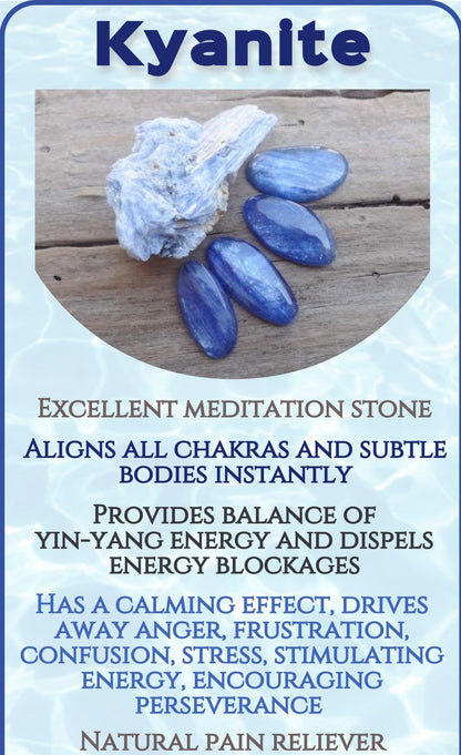 Blue Kyanite and crystal quartz stretch bracelet with genuine stones from Violet Chaos, featuring polished beads and a comfortable stretch fit.