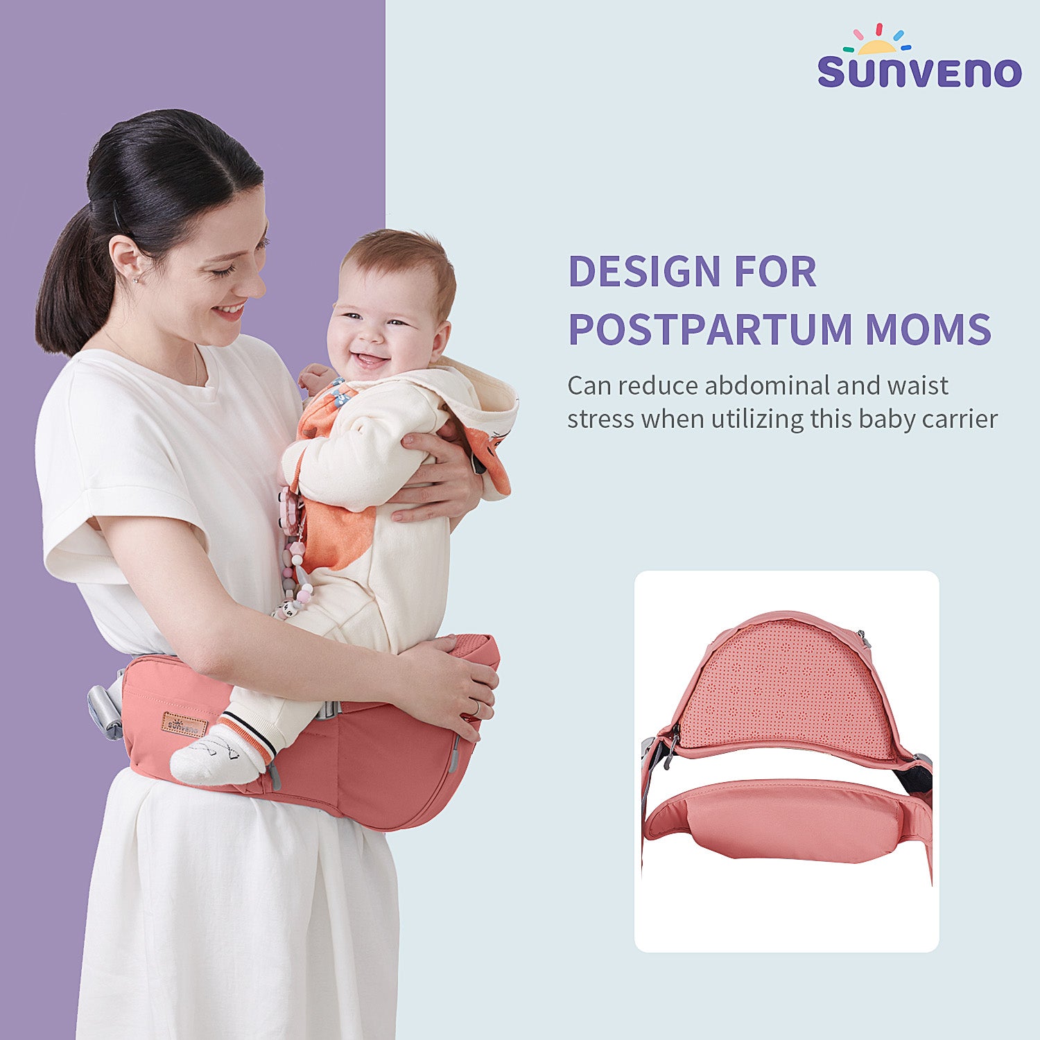 Maroon Chronos baby hipseat carrier in stylish design, worn around the waist with a padded seat for comfortable baby carrying