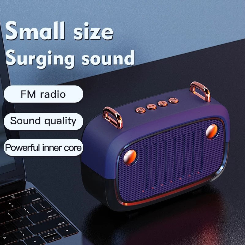 Lilac Milo portable wireless Bluetooth subwoofer speaker with FM, compact tech accessory with sleek design and audio controls.