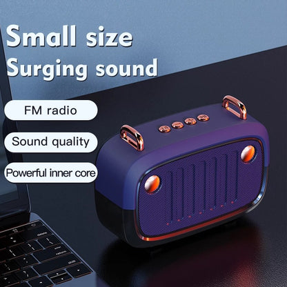 Lilac Milo portable wireless Bluetooth subwoofer speaker with FM, compact tech accessory with sleek design and audio controls.