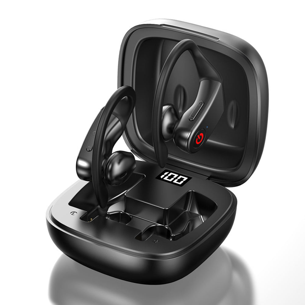 Teal Simba LED display wireless headphones with TWS stereo earbuds, compact and stylish for high-quality audio and video use.