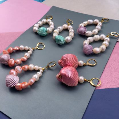 Yellow Athena Candy Shell Pearl Earrings featuring smooth, round pearl drops with colorful candy shell accents, stylish and elegant.