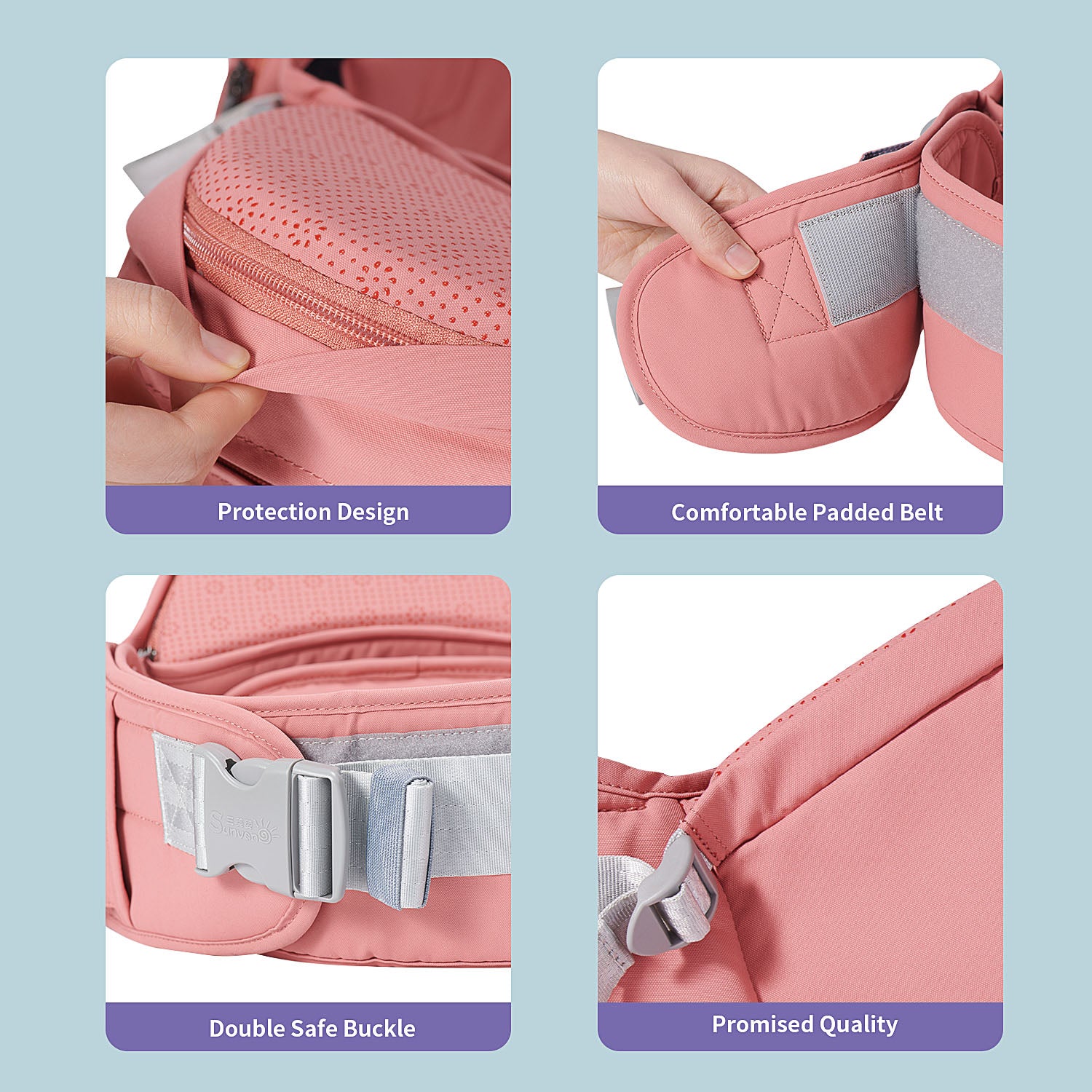 Maroon Chronos fashionable baby hipseat carrier with adjustable straps and padded support for comfortable parent-child bonding.