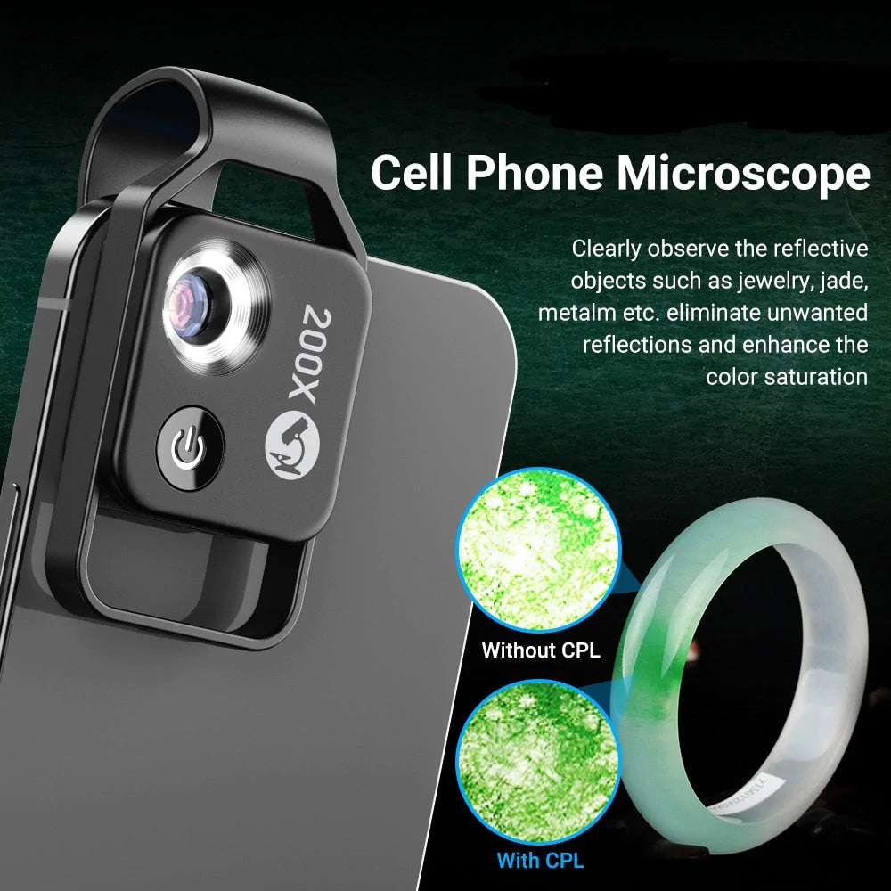 Yellow Pandora 200X magnification lens for mobile phones, compact mobile and laptop accessories for enhanced close-up viewing.