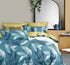Azure Mango LINNETT blue banana leaves reversible cotton comforter set, soft fabric with tropical leaf pattern on both sides.