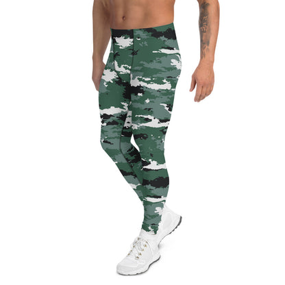 Maroon Sooty Earth Green Camo activewear leggings for men, featuring a camo pattern and comfortable fit for workouts.