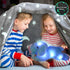 Gray and blue glow-in-the-dark blanket and pillow set by Plum Aion, soft cozy bedding with luminous accents.