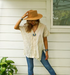 Raw crinkled cotton gauze blouse from Tan Smokey featuring a relaxed fit and lightweight, textured fabric.