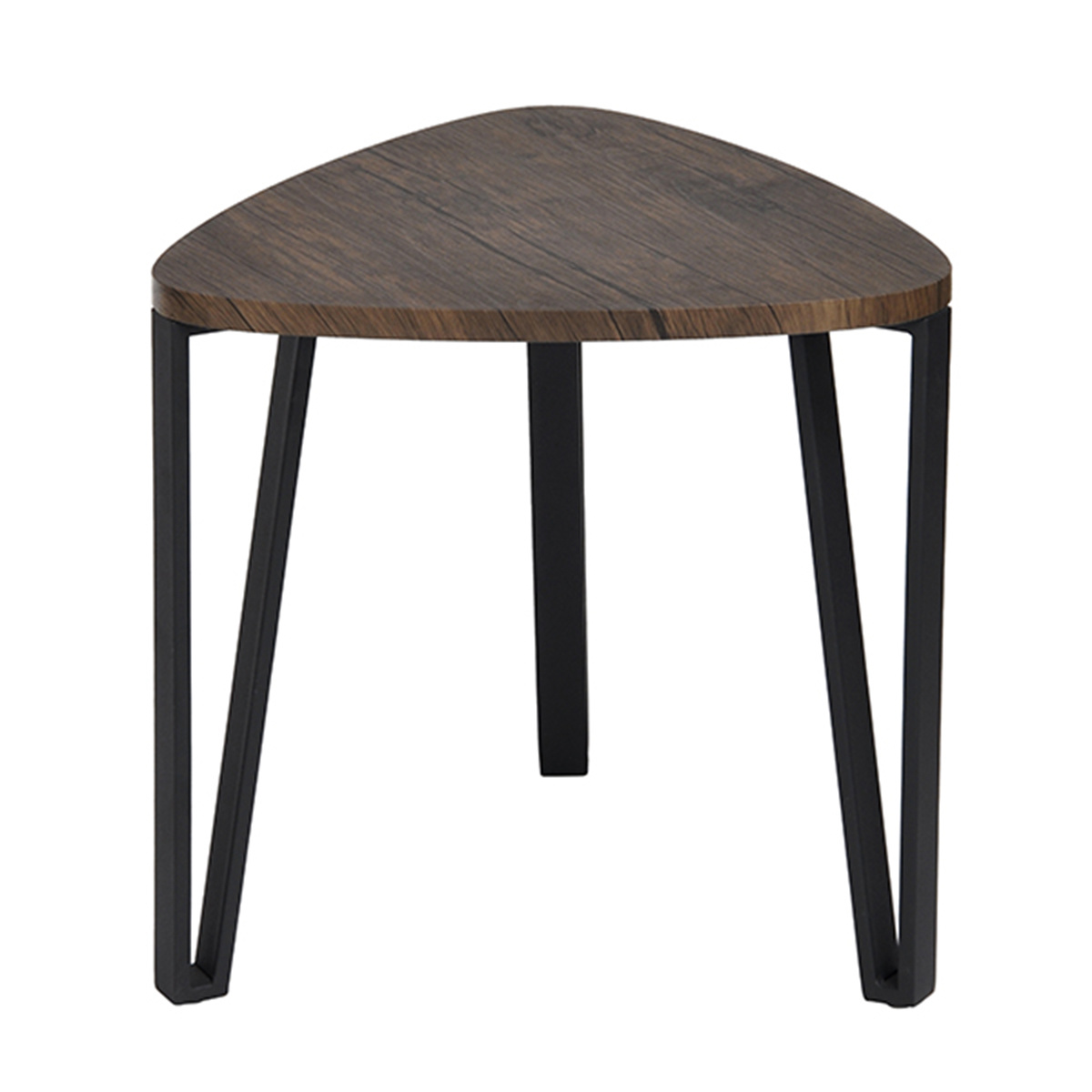 Three nesting triangle end coffee tables by Lilac Milo, featuring modern geometric design in a sleek wood finish.