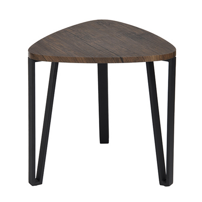 Three nesting triangle end coffee tables by Lilac Milo, featuring modern geometric design in a sleek wood finish.