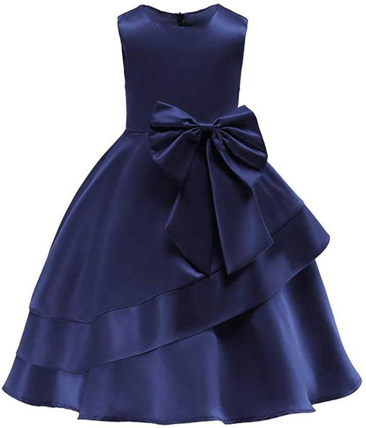 Girls sleeveless dark blue midi party dress by Yellow Caeneus, knee-length, perfect for special occasions and celebrations.