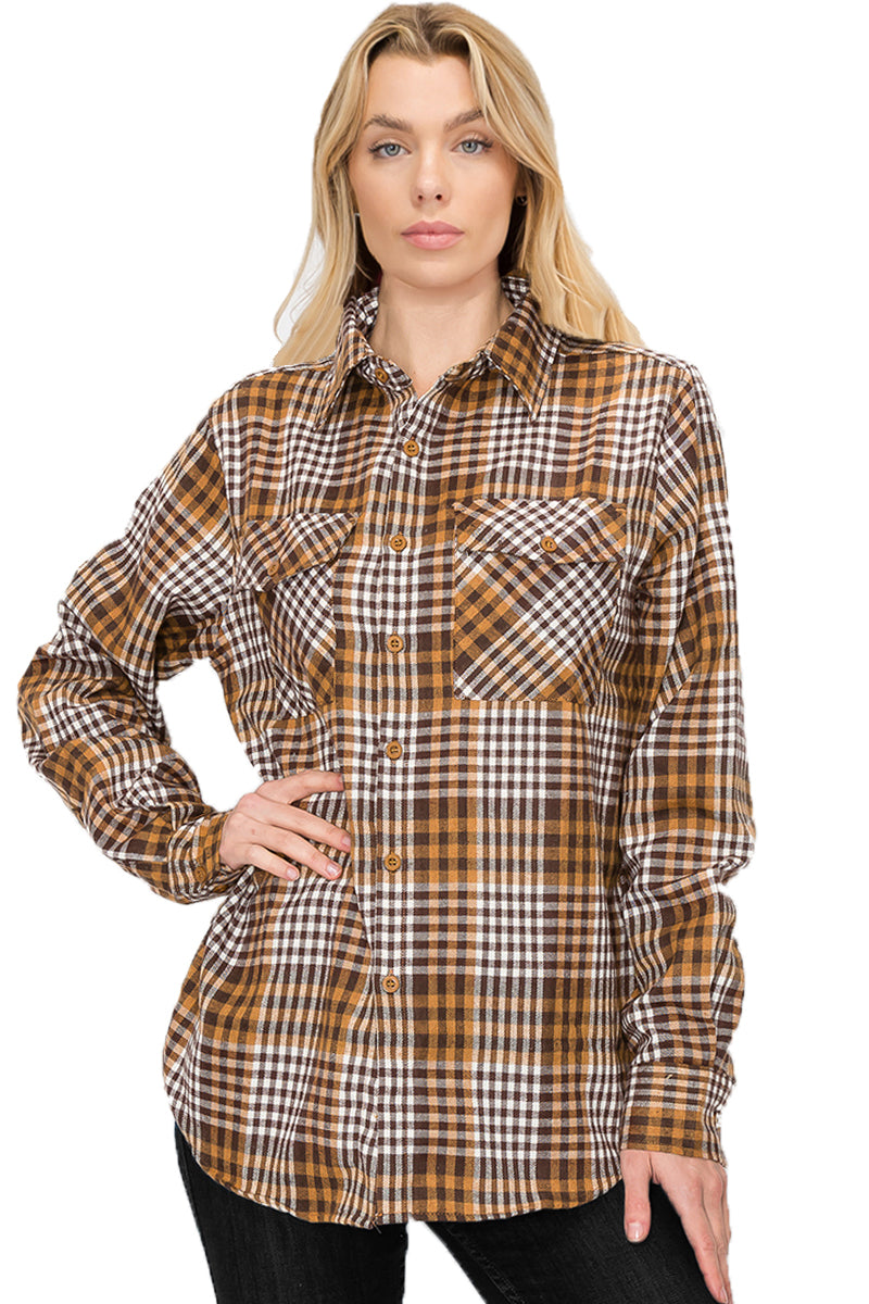 Lime Milo oversized boyfriend plaid checkered flannel top, casual long-sleeve blouse with a relaxed fit and classic pattern.