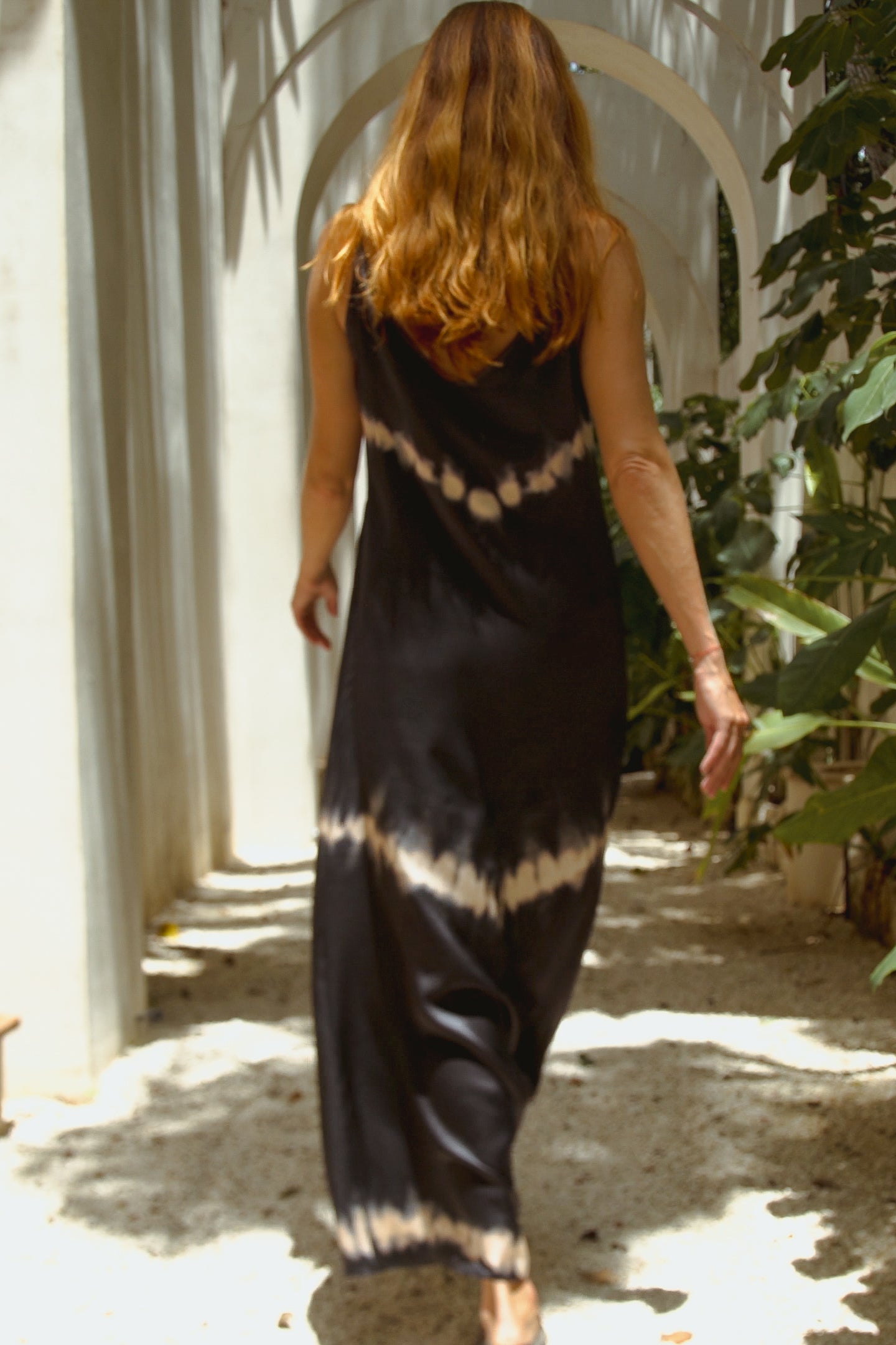 Black Andromeda Silk Dress by Violet Apollo featuring elegant Shibori pattern, women&