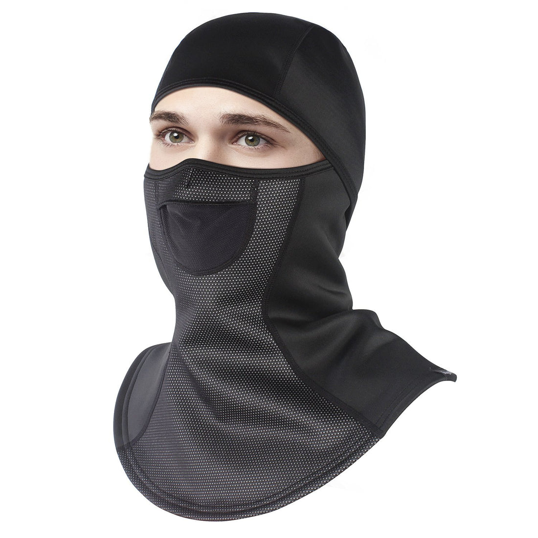 Indigo Eurybia balaclava ski mask for outdoor sports, black thermal head covering with face and neck protection.