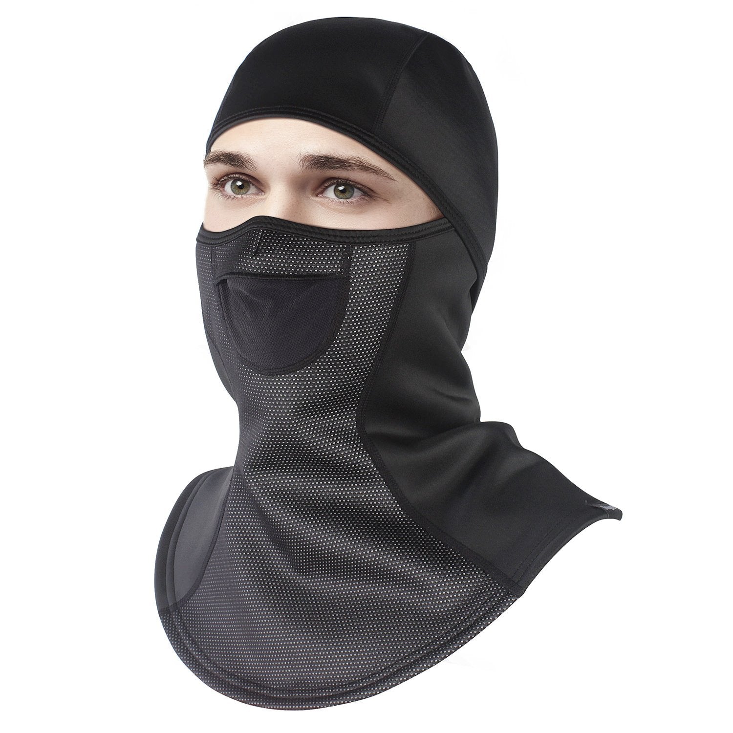 Indigo Eurybia balaclava ski mask for outdoor sports, black thermal head covering with face and neck protection.