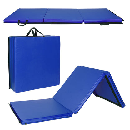 Lilac Milo 55x24x1.2-inch tri-fold gymnastics yoga mat with hand buckle, shown folded for easy storage and transport.
