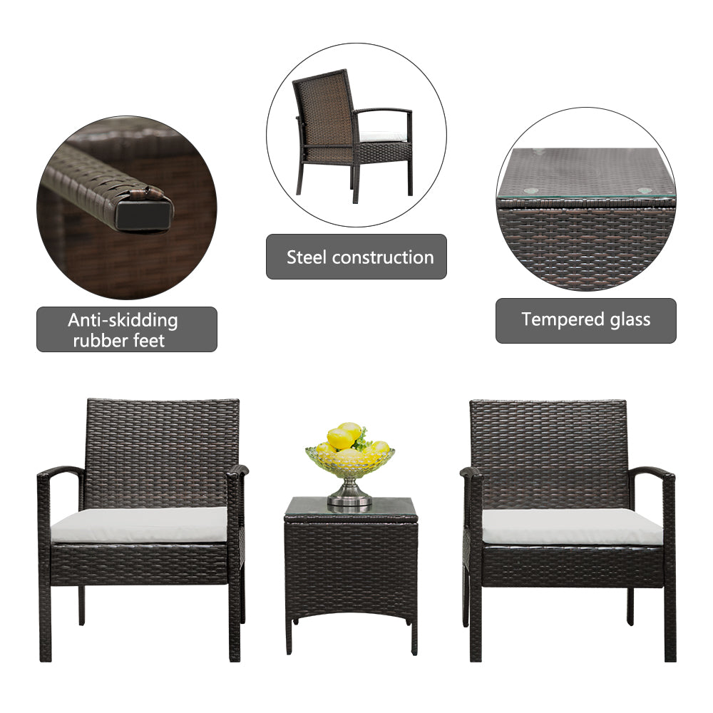 Lilac Milo home garden coffee table and rattan sofa set with cushions, perfect for outdoor patio seating and relaxing.