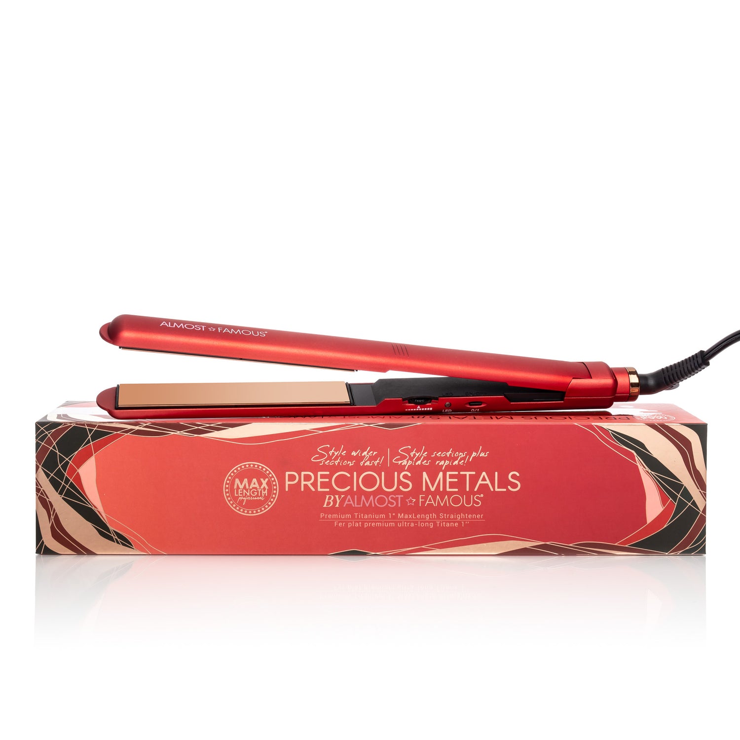 Sky Blue Thrace Almost Famous 1" MaxLength flat iron with rose gold titanium plates for sleek hair styling.