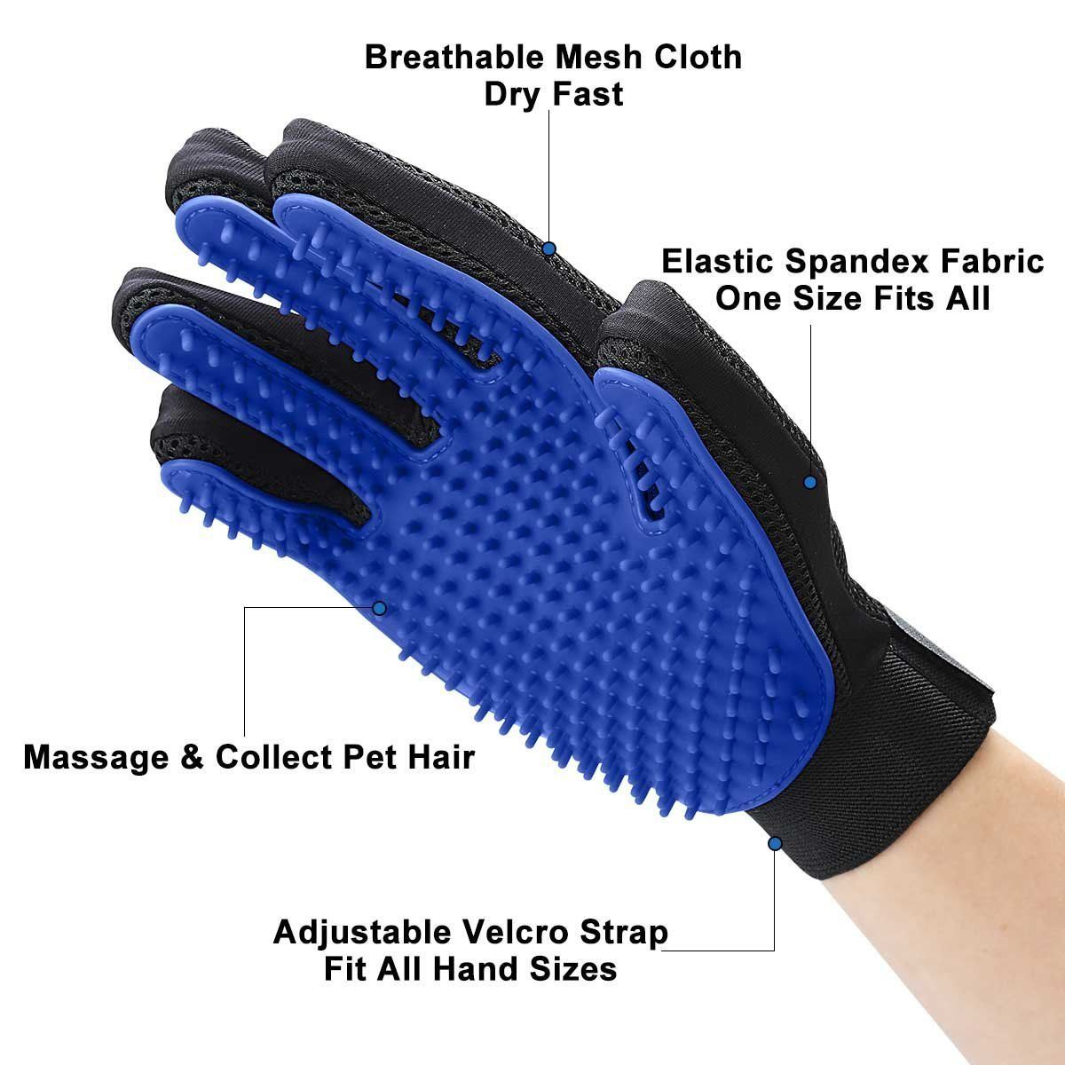 Lilac Milo pet hair remover gloves for grooming, showing textured silicone surface for removing loose fur from pets.