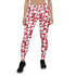 Women’s white cat silhouette leggings by Start2Finish, featuring a red background with a feline design on stretchy fabric.