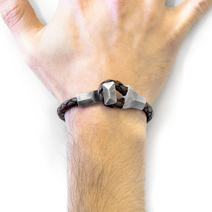 Cacao Brown Alderney silver and braided leather bracelet by Magenta Sooty, featuring silver accents and woven leather band.