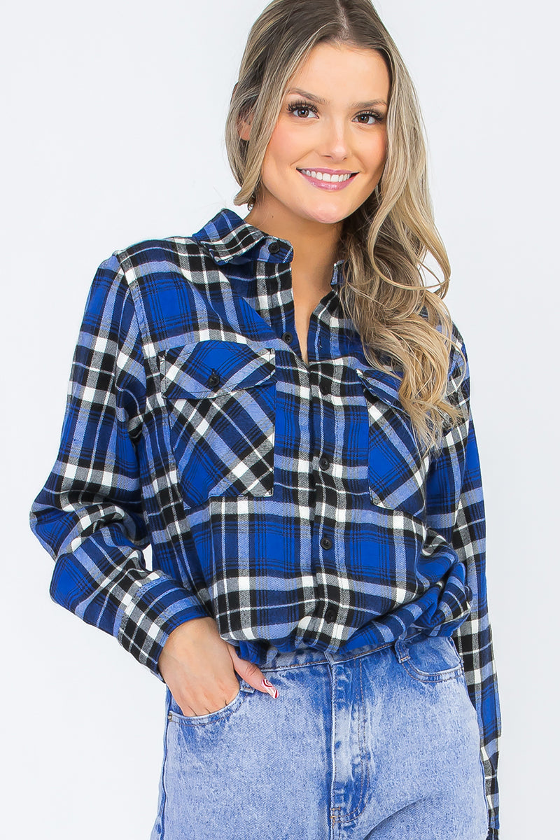 Lime Milo oversized boyfriend plaid checkered flannel top, casual long-sleeve blouse with classic plaid pattern and relaxed fit.