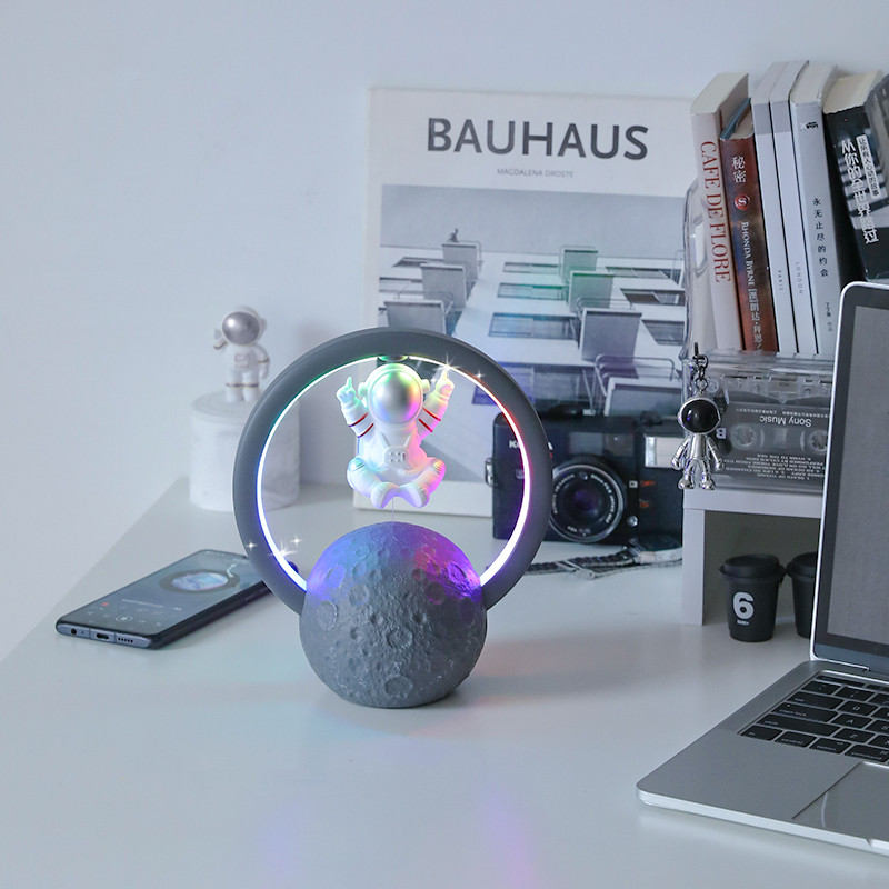 Lilac Milo magnetic levitation astronaut Bluetooth wireless speaker with floating design and sleek tech accessories appearance