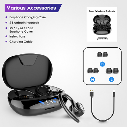 Teal Simba LED display TWS sport Bluetooth headset with V5.0 for iPhone and Huawei, showing sleek design and charging case
