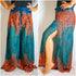 Tan Smokey teal palazzo wrap pants with harem and boho style, flowy and comfortable hippie pants for a relaxed look.