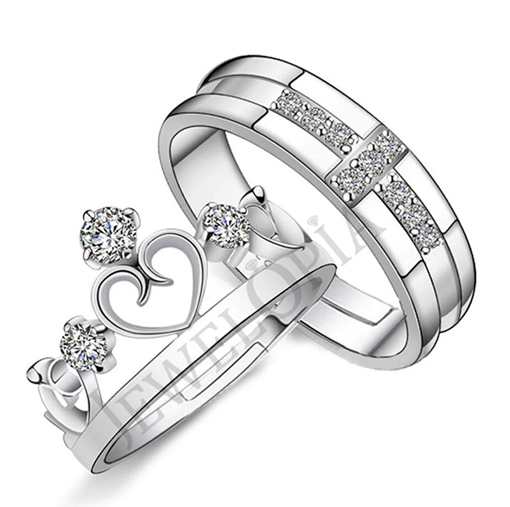 Silver plated adjustable couples rings by Carmine Ares from JEWELOPIA, featuring a sleek, modern design on a plain background.