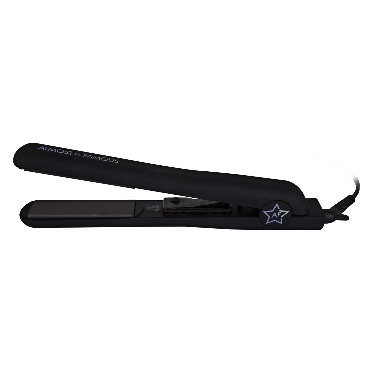 Sky Blue Thrace Almost Famous Venice Babe flat iron with 1.25-inch luxe gem-infused ceramic plates for sleek hair styling.