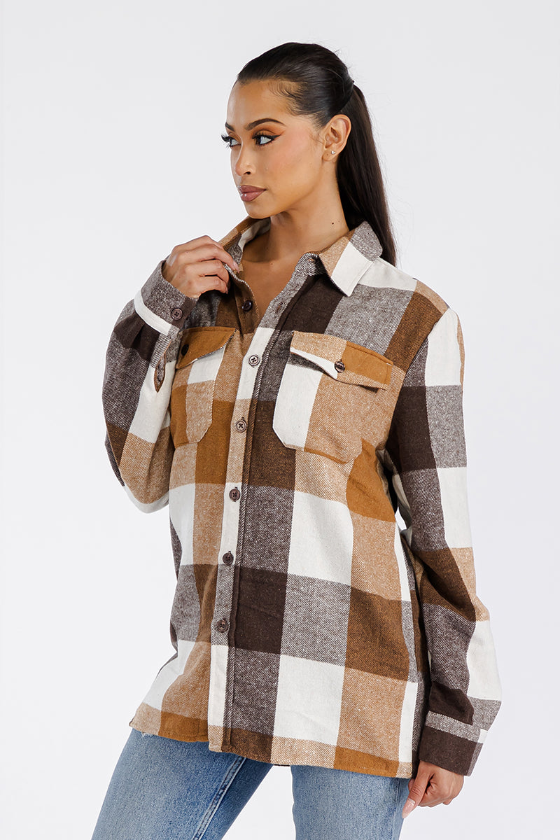 Lime Milo Boyfriend oversized soft flannel shacket in a cozy plaid pattern, perfect for casual layered outfits.